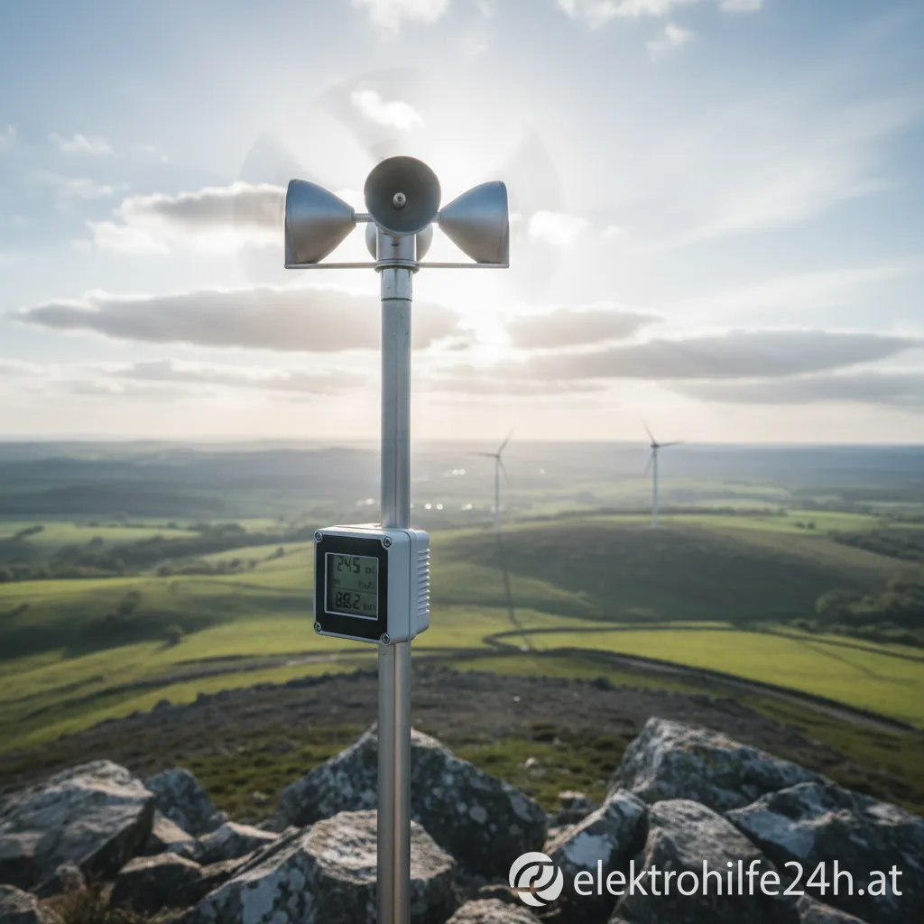Ein digitales Anemometer zeigt die Windgeschwindigkeit auf einem Display an