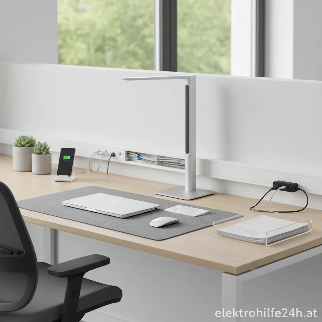 Moderner Brüstungskanal in einem hellen Büro, der Strom- und Netzwerkanschlüsse bereitstellt
