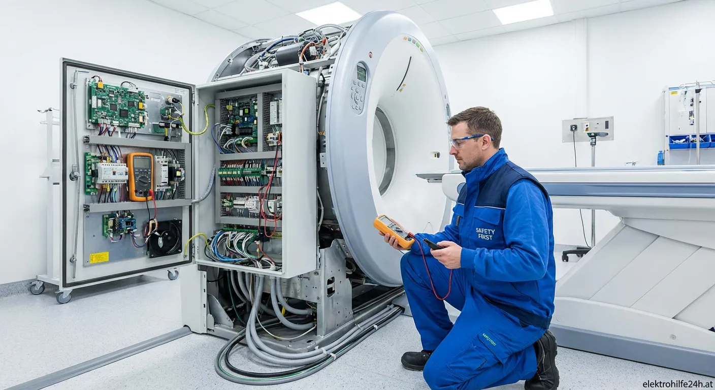 CT-Scanner in einem modernen Krankenhauszimmer mit elektrischen Anschlüssen