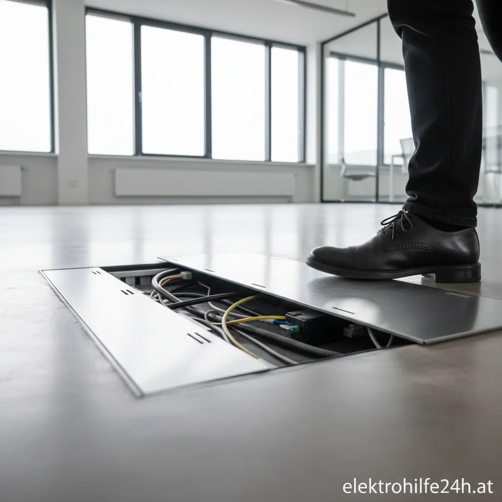 Ein in den Estrich eingelassener begehbarer Fußbodenkanal aus Aluminium
