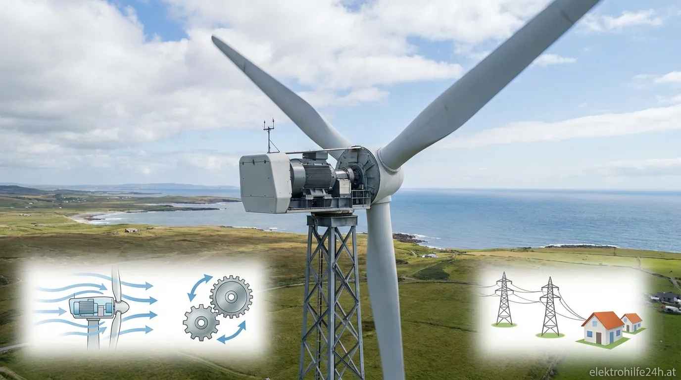 Horizontale Windturbine vor blauem Himmel