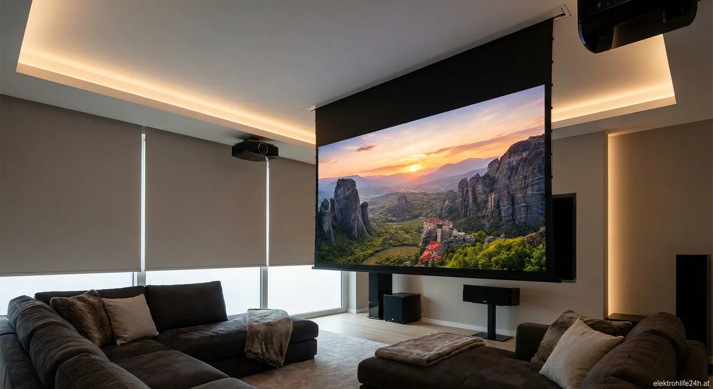 Moderne Leinwand motorisiert im Wohnzimmer ausgefahren