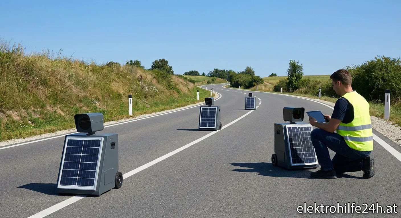 Moderne solarbetriebene Radarwarnanlage im Straßenverkehr eingesetzt