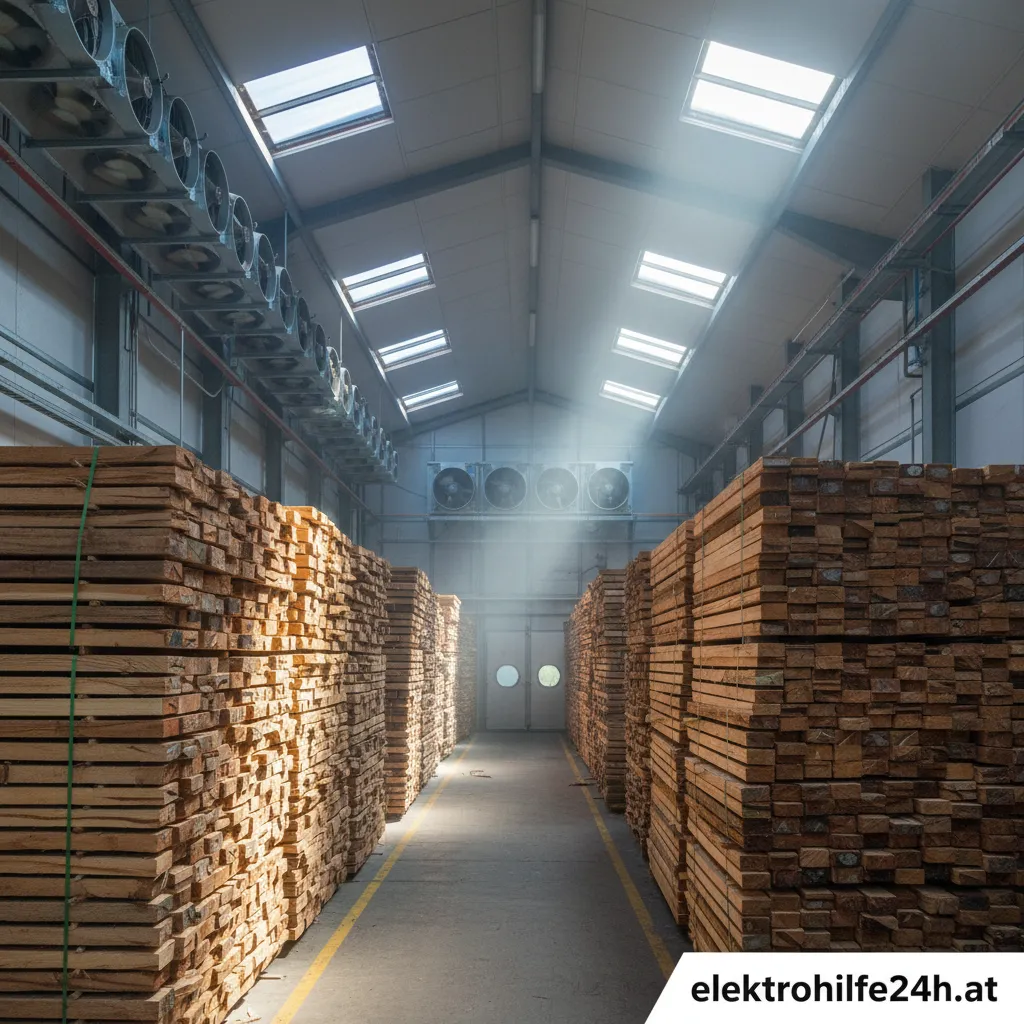 Moderne Trocknungsanlage für Holz in einem Industriebetrieb
